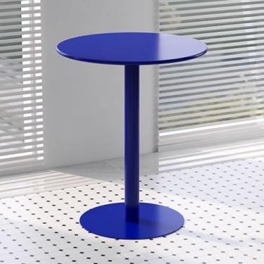 Imagem de Mesa de bar alta mesa redonda de bistrô com kit de instalação, mesa de bistrô, mesa de bar alta, mesa de balcão azul, mesa de café, mesa de jantar com pedestal para pub clube e varanda ao ar livre