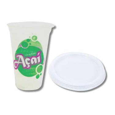 Imagem de Kit c/ 100 un. de copo p/ acai 550 ml.   100 un. de tampa reta s/ furo