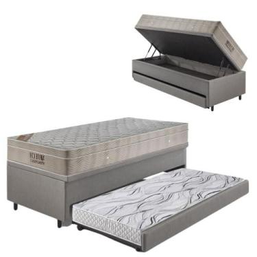 Imagem de Bicama Box Baú 88x188  material sintético Linho Cinza com Colchão Airt