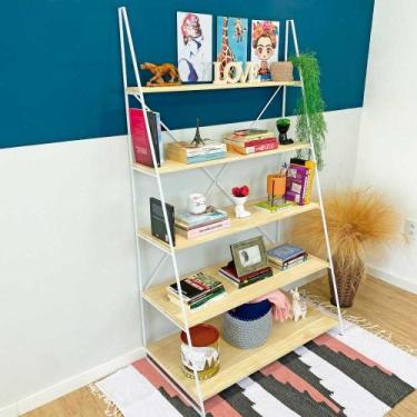 Imagem de Estante Escada de Ferro e Madeira Industrial Ample 5 Prateleiras Natur