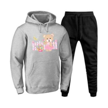 Imagem de Conjunto Abrigo Moletom Canguru Com Capuz Feminino Plus Size Estampa U