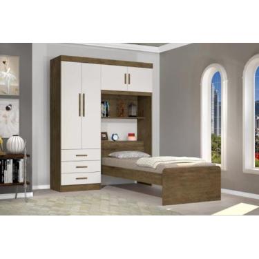 Imagem de Roupeiro CAN Com Cama + cabeceira Baú Solteiro 1.57m 4 Portas e 3 Gave