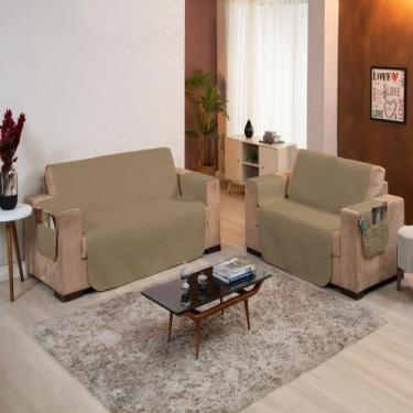 Imagem de Kit Protetor Sofá 3 e 2 Lugares Matelado Com Porta Objetos Face Única 