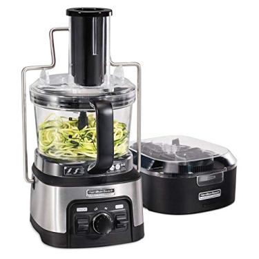 Imagem de Hamilton Beach Professional Processador de alimentos espiralizante empilhável e encaixável para fatiar, triturar e amassar, calha redonda de 7,6 cm, 12 xícaras, aço inoxidável