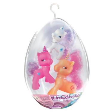 Imagem de Trio Unicórnios No Ovo Brinquedo Infantil Família De Bonecos Coloridos