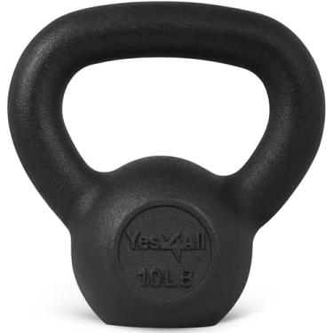 Imagem de Yes4All Conjunto de pesos Kettlebell de ferro fundido sólido – Ótimo para treino de corpo inteiro e treinamento de força – Kettlebell 4,5 kg (preto)