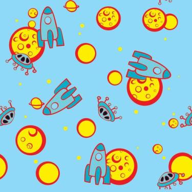 Imagem de Papel de Parede Adesivo Infantil Lua De Queijo Foguetes E Estrelas - R