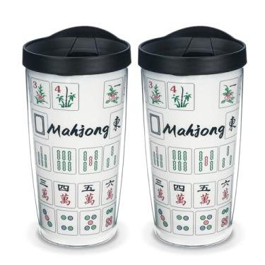 Imagem de EASYXQ Copo de viagem com isolamento de parede dupla Mahjong Game 2 unidades, caneca de plástico reutilizável de 473 ml com tampa mantém as bebidas frias e quentes, sem BPA, perfeita para festas,