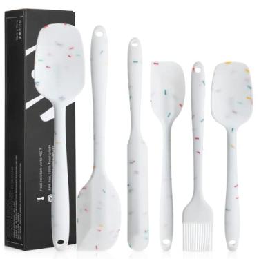 Imagem de Conjunto de 6 espátulas de silicone – Conjunto de espátulas antiaderentes resistentes ao calor com núcleo de aço inoxidável, espátulas de silicone de grau alimentício para assar, misturar utensílios