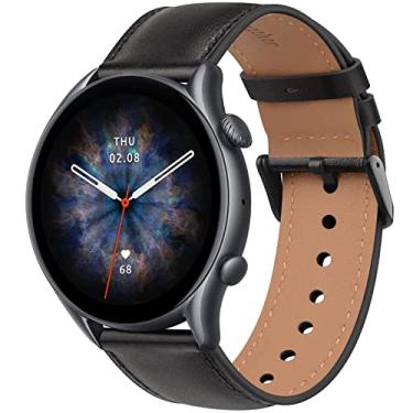 Imagem de AK Pulseira de couro para Amazfit GTR 4/GTR 3 Pro/GTR 3/GTR 2e/GTR 2/Amazfit GTR 47 mm, pulseira ajustável de liberação rápida de 22 mm com fivela de metal para mulheres e homens, pulseira de substituição macia para smartwatch Amazfit GTR