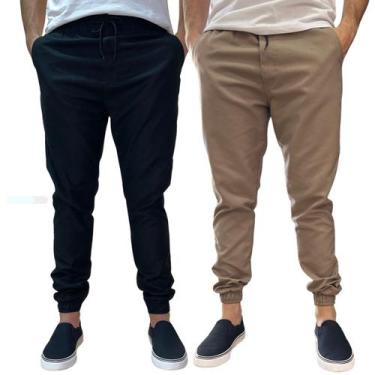 Imagem de Kit 2 Calça Jogger Masculina Jeans Sarja Com Punho Elástico - Rozalles