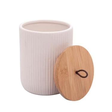 Imagem de LYOR - Potiche de Cerâmica com Tampa de Bambu e Pegador de Corda Lines Branco 10cm x 10cm x 12,5cm