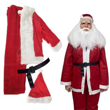 Imagem de Mascara Realista Roupa Papai Noel Natal Fantasia Completa Natalino Realista Oculos Barba Festa
