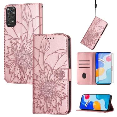 Imagem de Asuwish Capa de telefone para Xiaomi Redmi Note 11S/11 4G com protetor de tela de vidro temperado e estampa floral, capa carteira de couro com suporte para cartão de crédito Cell Redme Note11 S