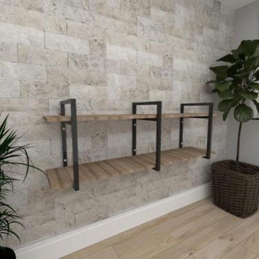 Imagem de Mini estante industrial para escritório aço cor preto mdf 30cm cor ama