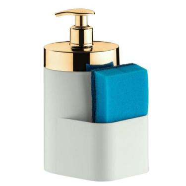 Imagem de Dispenser Porta Detergente Líquido e Bucha Pia Branco Dosador Dourado 
