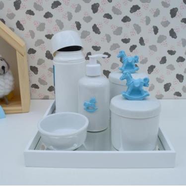 Imagem de Kit Higiene Porcelana Bebê Térmica Bandeja Banho K010 Cavalo - Ciranda