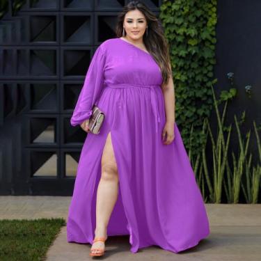 Imagem de Vestido Feminino Plus Size Longo Manga longa Única Ajustável Ao Corpo 