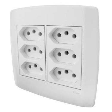 Imagem de Kit Espelho 4x4 com Suporte + 6 tomadas 10A 250V Monobloco - Ilumi - L