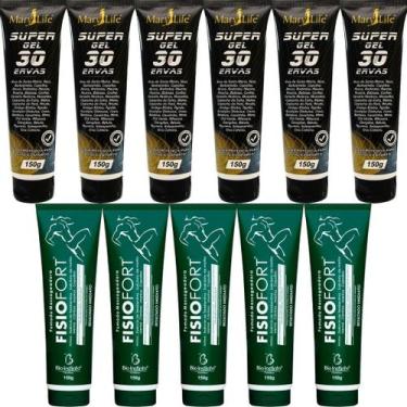 Imagem de Kit 6 Super Gel 30 Ervas 150g + 5 Pomada Massageadora Fisiofort 150g -