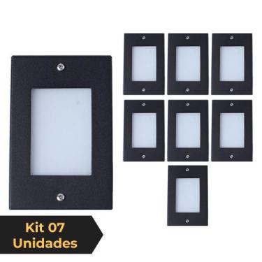 Imagem de Kit 7 Balizador de Embutir Escada Parede Preto 4x2 Alumínio - Iluminar