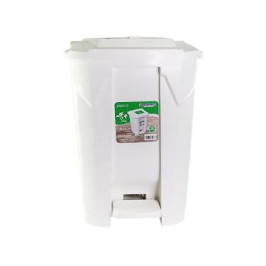 Imagem de Lixeira Grande 2 Aberturas, Pedal e Rodas Branca de 60 Litros - Fullco