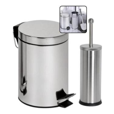 Imagem de Lixeira de Aço Inox 3 Litros com Escova Sanitária e Suporte - Thika