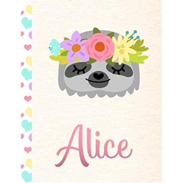 Imagem de Alice: Personalized Sloth Journal and Sketchbook. Journal and Notebook for Girls. 8.5"x11" with Lined and Blank Pages, Perfect for Sketching, Doodling, Noting and Writing