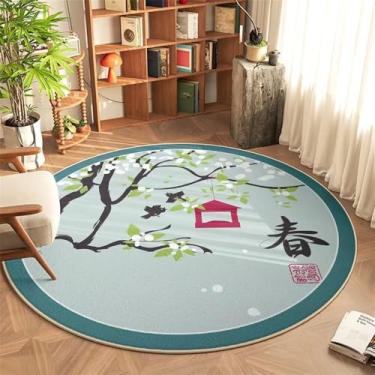 Imagem de HJZSZX Tapete redondo chinês para quarto, fácil de cuidar, tapete antiderrapante, planta, flor, carpete, FYR, sem fiapos, 13.160 x 160 cm (5,3 x 5,3 pés)