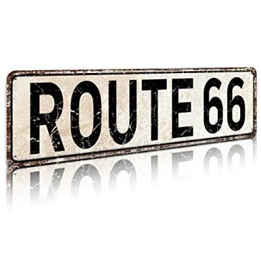 Imagem de SOYAVE Placa de metal vintage Route 66 - US 66 Highway Retro Road Decor - Decoração de parede para casa, quarto e garagem 10 × 40,6 cm