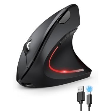 Imagem de TECKNET Mouse ergonômico, mouse ergo vertical recarregável sem fio 800-4800 níveis 5 DPI ajustável, silencioso 2,4 GHz mouse óptico túnel do carpo para mão direita, mouse sem fio USB para laptop, PC