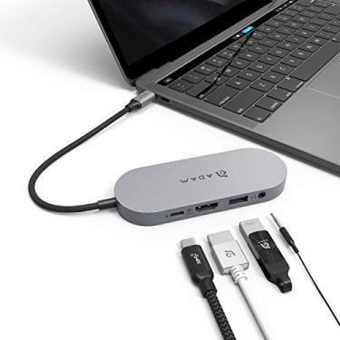Imagem de ADAM elements Hub USB-C com armazenamento SSD (480 GB) unidade externa com entrega de energia de 60 W, porta 3.0 tipo C, HDMI para 4K30Hz, porta USB-A 3.1 e conector de fone de ouvido 3.5, compatível