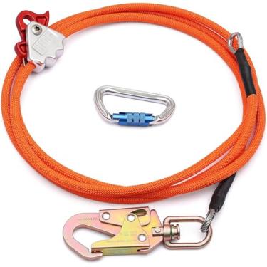 Imagem de Corda de escalada de árvore Flip Line 1/5.1 cm X 3.0 m Flipline de núcleo de aço com mosquetão de trava tripla ajustável de aço para proteção contra quedas, melhor agarrar, baixa elasticidade,