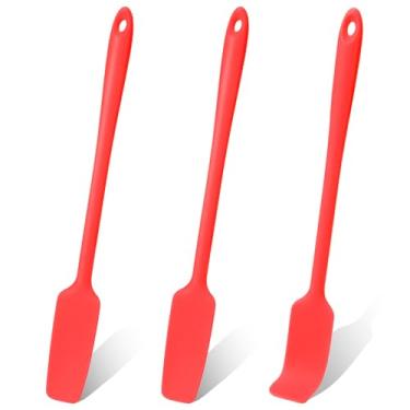 Imagem de Conjunto de 3 espátulas pequenas de silicone, mini jarras, com cabo longo, espátulas antiaderentes resistentes ao calor, espátulas de geleia, raspador, espátula de borracha estreita para assar e