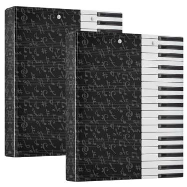 Imagem de Quteprint Fichário com 3 argolas, notas musicais pretas e brancas, fichário redondo de 3,8 cm com 3 bolsos internos transparentes, organizador de fichários com prancheta para escritório, casa, escola,