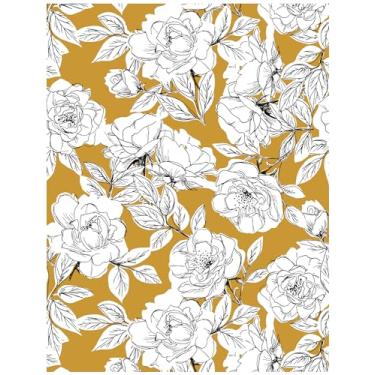 Imagem de HAOKHOME Papel de parede floral removível Boho papel de parede amarelo/preto/branco adesivo de vinil decorativo para casa de banho 45 cm x 1000 cm