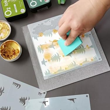 Imagem de Alinacutle 1 peça de tapetes adesivos antiderrapantes multiuso de 17 x 17 cm, serve em ferramenta de posicionamento de carimbo de tamanho original, mistura de tinta de estêncil sem fita, tapete de