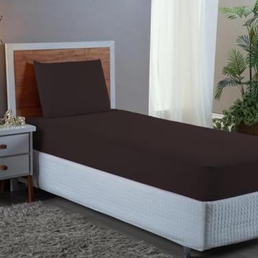 Imagem de Jogo de Cama Box Solteiro 400 Fios Extra Macio Hotel Pousada 2 Peças Conjunto Lençol com Elástico (Tabaco, Solteiro)