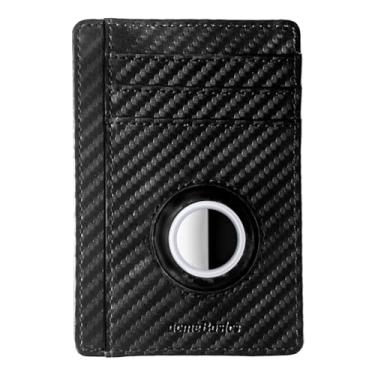 Imagem de Acme Basics Porta-cartões minimalista com porta-AirTag embutido, carteira de couro fina com bloqueio de RFID para homens e mulheres, Preto, Cartões de 2 lados com suporte para AirTag