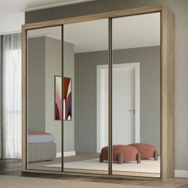 Imagem de Guarda Roupa Casal 3 Portas Espelho MDF Qualitá Belmax, Carvalho