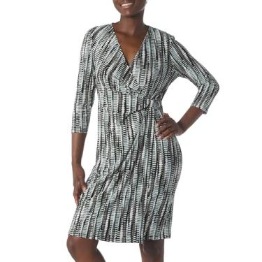 Imagem de Kasper Vestido feminino 3/4 SLV Signature Wrap, Preto/Sea Glass Mlt, PP
