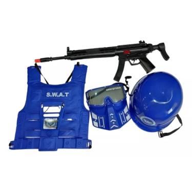 Imagem de Brinquedo Kit Policial Bombeiro com Colete e Acessórios (Kit Policial Colete com Rifle e Acessórios Azul)