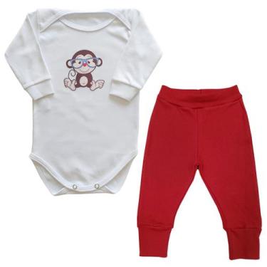 Imagem de Conjunto Body Bebê Manga Longa Macaco de Óculos + Calça - Mellane Baby