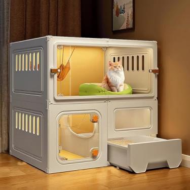 Imagem de Gaiolas para gatos respiráveis para uso interno feitas de resina + PP, casas para gatos internos com caixa de areia para gatos fechada, 6 tamanhos, 2 cores, branco, 70 x 45 x 70 cm