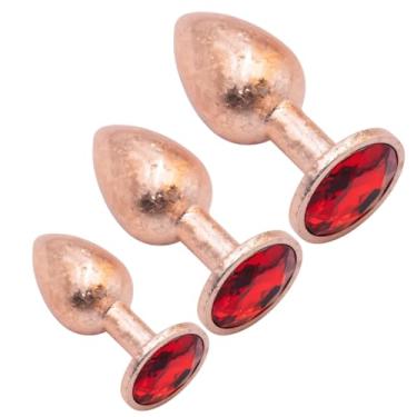 Imagem de Plug Anal Dourado com Pedra Vermelha de Luxo 7cm x 3,2cm Pequeno, Médio ou Grande Discreto Galvanizado (P)