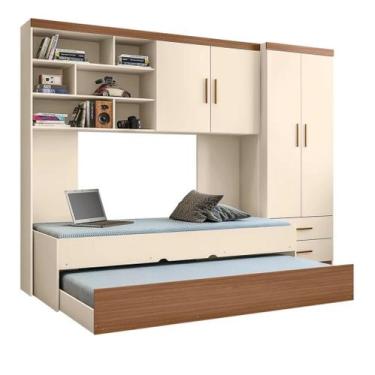 Imagem de Quarto Modulado Juvenil Completo com Guarda Roupa, Cama de Solteiro e 