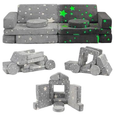 Imagem de Sofá infantil modular de 12 peças, estrela de sofá conversível para bebês que brilham no escuro para brincar criando dormir, móveis imaginativos para quarto de jogos para meninos e meninas