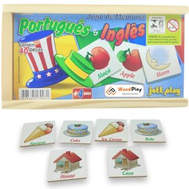 Imagem de Jogo da Memória Português & Inglês Jott Play - Brinquedo Educativo Infantil em Madeira, 40 Peças Pedagógico