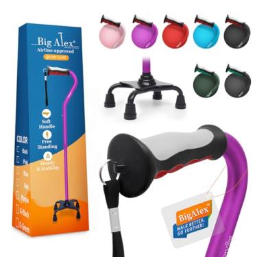 Imagem de BigAlex Bengala Quad, Bengala Dobrável Ajustável Para Homens E Mulheres Com Base Estável De 4 Pontas Para Estabilidade E Equilíbrio Extras, Resistente, Leve, Cabo Macio Com Deslocamento Para Idosos