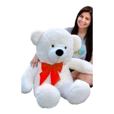 Imagem de Urso De Pelúcia Gigante Teddy 1,10 metros Macio C/Laço Personalizado - Urso Baunilha com Laço Vermelho